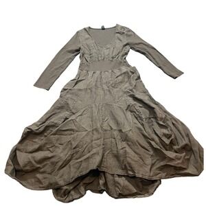 Inizio Magic Dress 2 Pocket Linen Lagenlook Italy Asymmetrical Brown Small